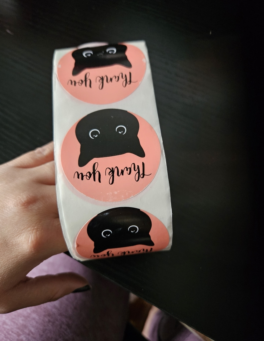 Coral Black Cat Thank You Stickers